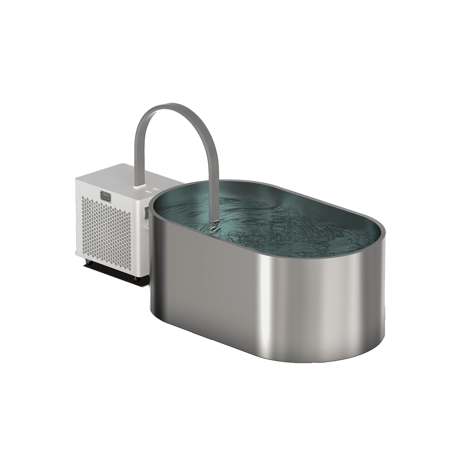 Rear view of the Ice Bath Chiller and stainless-steel tub