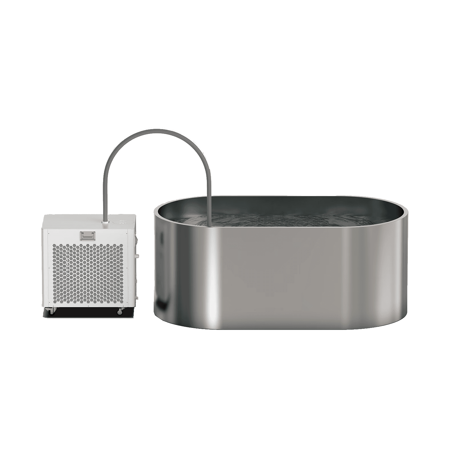Ice Bath Chiller connected to a stainless-steel tub